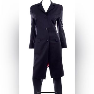 Dolce & Gabbana 2pc Tonal Pinstripe Cropped Trouser Suit W Long Jkt & Red Lining